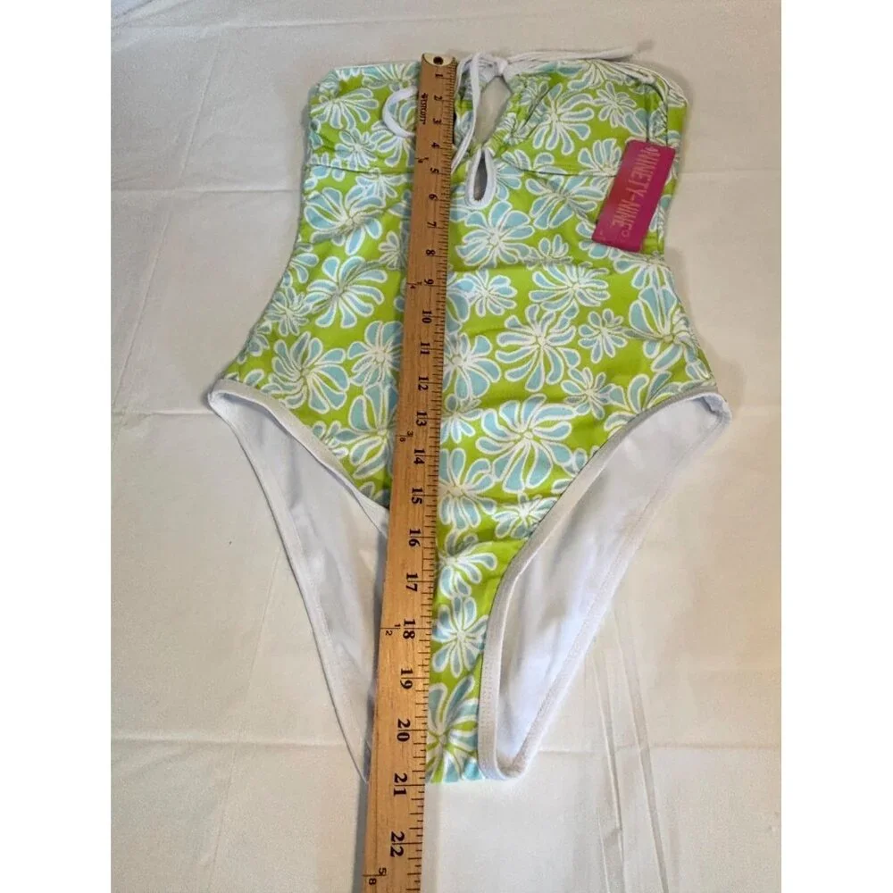 Ninety-Nine‎ Floral One-Piece Swimsuit Halter Neck Green & White Juniors Small